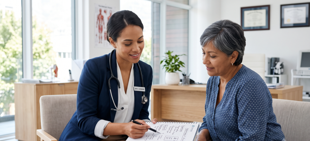An image showing a person consulting with a mental health professional, which supports the section on when additional support is needed beyond CBT-I.